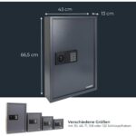 Anthrazitfarbener HMF Schlüsseltresor 2133-11 mit Zahlentastatur und nummerierten Schlüsselhaken im Inneren.