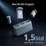 Potensic ATOM Kameradrohne in Hellgrau mit bürstenlosem 3-Achsen-Gimbal unter der Front.