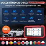 LAUNCH CRP123E V3.0 OBD2-Diagnosegerät mit 5-Zoll-Display und OBD2-Anschlusskabel.