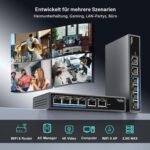 GiGaPlus S25-0402T Netzwerk-Switch im schwarzen Metallgehäuse mit vier 2.5G-Ports und zwei 10G-RJ45-Uplinks.