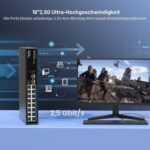 GiGaPlus S25-1602 Netzwerk-Switch im schwarzen Metallgehäuse mit sechzehn 2.5G-RJ45-Ports und zwei 10G-SFP+-Steckplätzen.