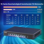 YuanLey YS100-0800TP 8-Port 10G PoE Switch im schwarzen Metallgehäuse mit acht RJ45-Ports