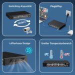 YuanLey YS25-2402-N Netzwerk-Switch mit 24 RJ45-Anschlüssen für 2,5 Gbit/s und zwei SFP+-Steckplätzen im schwarzen Metallgehäuse