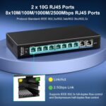 VIMIN VM-S250802T Netzwerk-Switch mit acht 2,5G-Anschlüssen und zwei 10GBASE-T-Anschlüssen in schwarzem Metallgehäuse