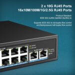 VIMIN VM-S251602T Netzwerk-Switch mit 16 Ports zu 2,5 Gbit/s und zwei 10-Gbit/s-RJ45-Ports im schwarzen Metallgehäuse