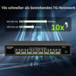 NICGIGA S100-0800T Netzwerk-Switch mit acht 10-Gbit/s-RJ45-Ports im schwarzen Metallgehäuse für die 19-Zoll-Montage