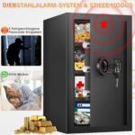Schwarzer Tiskgg Standtresor mit 78 Liter, 60 cm hoch, elektronisches Zahlenschloss mit Tastatur und Drehknauf, Innenraum mit herausnehmbarem Regal