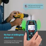 HANMATEK SF1 Wandscanner in Blaugrün und Schwarz mit LCD-Anzeige an einer Wand