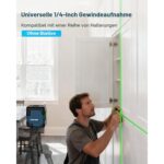 RockSeed LV1G Kreuzlinienlaser mit grüner waagrechter und senkrechter Linie an einer Wand