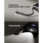 INIU P51L Powerbank 20000 mAh in Schwarz mit integriertem USB-C-Kabel und Prozentanzeige