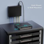 Schwarzer YuanLey 2,5-Gigabit-PoE-Switch mit acht PoE-Ports und zwei 10-Gigabit-Uplinks im lüfterlosen Metallgehäuse.