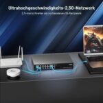 GiGaPlus S25-1600 Netzwerk-Switch im schwarzen Metallgehäuse mit 16 RJ45-Anschlüssen in einer Reihe an der Frontseite.