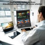 HONGO S156P30D: tragbarer 15,6-Zoll-Bildschirm in Graphitschwarz, aufgestellt in Frontansicht.