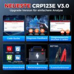 LAUNCH CRP123E V3.0 OBD2-Diagnosegerät mit 5-Zoll-Display und OBD2-Anschlusskabel.