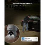 Hiseeu Solar-Kameraset: vier weisse Schwenkkameras mit aufgesetztem Solarpanel und der Funk-Rekorder mit Festplatte.