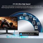 GiGaPlus S25-0402T Netzwerk-Switch im schwarzen Metallgehäuse mit vier 2.5G-Ports und zwei 10G-RJ45-Uplinks.
