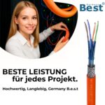 CAT-7-Verlegekabel S/FTP mit PiMF-Schirmung als 500-Meter-Ring für die feste Netzwerkverkabelung im Gebäude.