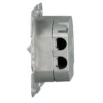 Geschirmte BIGtec Netzwerkdose CAT 6a in Signalweiss mit zwei RJ45-Buchsen, Schutzklappen und LSA-Anschluss.