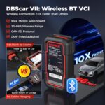 LAUNCH X431 CRP919X BT Diagnosetablet mit 7-Zoll-Display und DBSCar-VII-Bluetooth-Stecker.