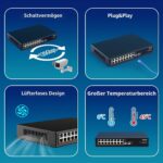 YuanLey YS25-1602 Netzwerk-Switch mit 16 RJ45-Anschlüssen für 2,5 Gbit/s und zwei SFP-Steckplätzen im schwarzen Metallgehäuse