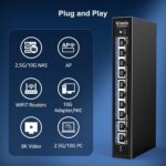 VIMIN VM-S250802T Netzwerk-Switch mit acht 2,5G-Anschlüssen und zwei 10GBASE-T-Anschlüssen in schwarzem Metallgehäuse