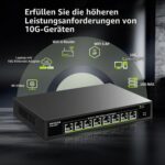 NICGIGA S100-0800T Netzwerk-Switch mit acht 10-Gbit/s-RJ45-Ports im schwarzen Metallgehäuse für die 19-Zoll-Montage