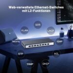 YuLinca Managed Switch mit acht SFP+-Plätzen im schwarzen Metallgehäuse, Frontansicht