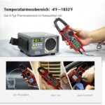 KAIWEETS HT206D Stromzange in Rot mit geöffneter Messzange und beleuchtetem Display