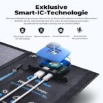 BigBlue B401D faltbares 28-Watt-Solarpanel aufgeklappt mit USB-Anschlüssen und Stromanzeige