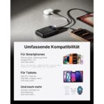 INIU P51L Powerbank 20000 mAh in Schwarz mit integriertem USB-C-Kabel und Prozentanzeige