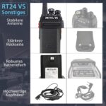 Retevis RT24 Funkgerätepaar in Schwarz mit Ohrhörern, Akkus und USB-Ladeschalen