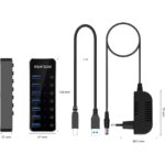 RSHTECH RSH-518 USB-3.0-Hub mit sieben Ports, Einzelschaltern und Netzteil