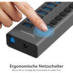 SABRENT HB-PU16 USB-Hub mit 16 Anschlüssen, Einzelschaltern und Aluminiumgehäuse