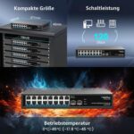 GiGaPlus S25-1602 Netzwerk-Switch im schwarzen Metallgehäuse mit sechzehn 2.5G-RJ45-Ports und zwei 10G-SFP+-Steckplätzen.