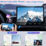 URVOLAX UR90A Autoradio mit 10,1-Zoll-Touchscreen, Rückfahrkamera, Antennen und Adapterkabeln.