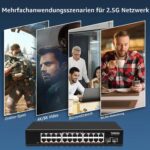 YuanLey YS25-2402-N Netzwerk-Switch mit 24 RJ45-Anschlüssen für 2,5 Gbit/s und zwei SFP+-Steckplätzen im schwarzen Metallgehäuse