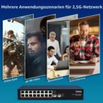 YuanLey YS25-1602 Netzwerk-Switch mit 16 RJ45-Anschlüssen für 2,5 Gbit/s und zwei SFP-Steckplätzen im schwarzen Metallgehäuse