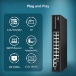 VIMIN VM-S251602T Netzwerk-Switch mit 16 Ports zu 2,5 Gbit/s und zwei 10-Gbit/s-RJ45-Ports im schwarzen Metallgehäuse