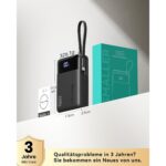 INIU P51L Powerbank 20000 mAh in Schwarz mit integriertem USB-C-Kabel und Prozentanzeige