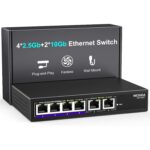 NICGIGA S100-0800T Netzwerk-Switch mit acht 10-Gbit/s-RJ45-Ports im schwarzen Metallgehäuse für die 19-Zoll-Montage