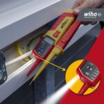 Wiha 45217 zweipoliger Spannungsprüfer in Rot und Gelb mit LCD-Anzeige und Prüfspitzen