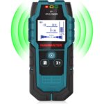 HANMATEK SF1 Wandscanner in Blaugrün und Schwarz mit LCD-Anzeige an einer Wand