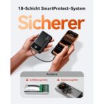 INIU P51L Powerbank 20000 mAh in Schwarz mit integriertem USB-C-Kabel und Prozentanzeige