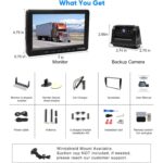 Kabellose Rückfahrkamera URVOLAX UR65X mit magnetischer Basis neben dem 7-Zoll-Monitor mit Sonnenschirm.