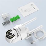 Codnida 2K WLAN Aussenkamera in Weiss, schwenkbar, mit Scheinwerfer und Sirene