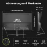 Amzfast AMZG27C1 Pro, gekrümmter 27-Zoll-Bildschirm mit 240 Hz, Frontansicht auf dem Standfuss