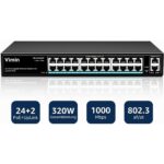 VIMIN 24-Port PoE-Switch mit 320 W Budget im Metallgehäuse für Rackmontage