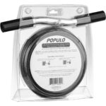 POPULO Akku-Rohrreinigungsspirale mit Trommel, Bedienhebel, LED-Licht und eingesetztem Akku.
