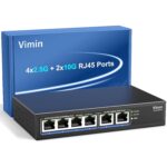 VIMIN VM-S251602T Netzwerk-Switch mit 16 Ports zu 2,5 Gbit/s und zwei 10-Gbit/s-RJ45-Ports im schwarzen Metallgehäuse