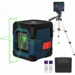 RockSeed LV1G Kreuzlinienlaser mit grüner waagrechter und senkrechter Linie an einer Wand